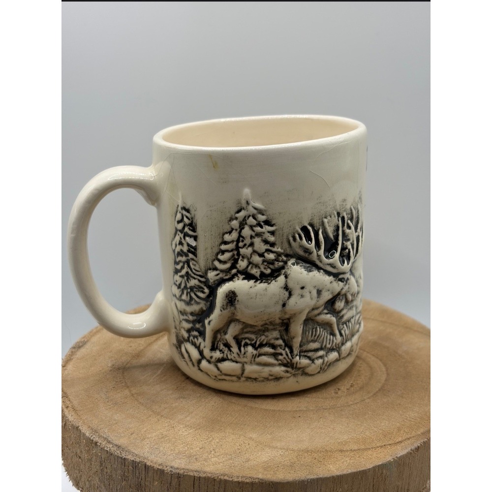 Vintage Alaska Moose Two-Turds Full Gag Gift Ceramic Mug 3D Relief Souvenir